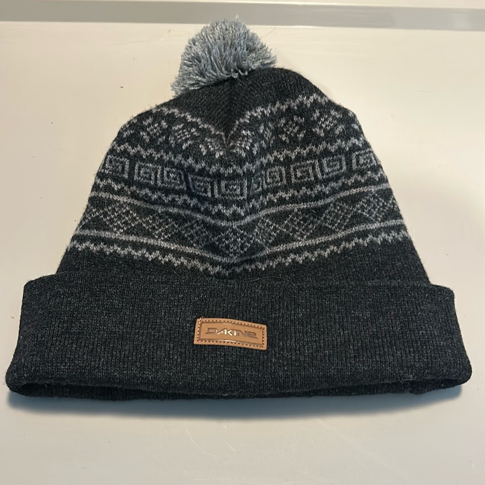 Dakine Wool Blend(80%)Winter Pom Hat Neutral Black and Gray Toned color Scheme